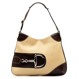 Gucci-Canvas Horsebit Shoulder Bag-Brown