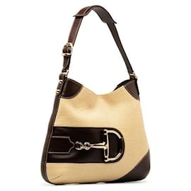 Gucci-Canvas Horsebit Shoulder Bag-Brown