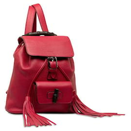 Gucci-Leather Bamboo Fringe Backpack-Red