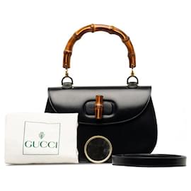 Gucci-Borsa con manico superiore in bambù in pelle-Nero