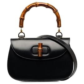 Gucci-Leather Bamboo Top Handle Bag-Black