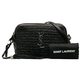 Yves Saint Laurent-Bolsa para câmera Raffia Lou-Preto