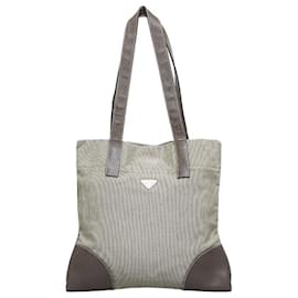 Prada-Canvas and Leather Tote Bag-Green