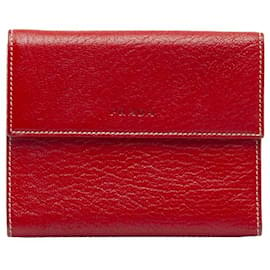 Prada-Zweifach gefaltete Geldbörse aus Leder mit Klappe-Rot