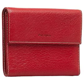 Prada-Leather Bifold Flap Wallet-Red