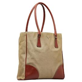 Prada-Canvas Tote Handle Bag-Bronze