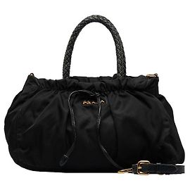 Prada Borsa hobo con fiocco in tessuto Nero