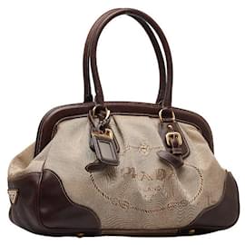 Prada-Canapa Logo Frame Handbag-Brown