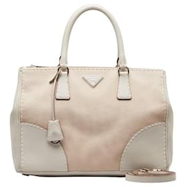 Prada-Canapa & Leather City Handbag-Brown