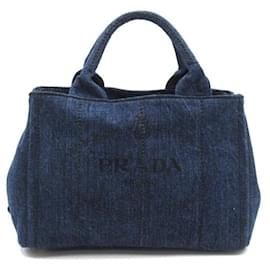 Prada-Canapa Logo Denim Handbag-Blue
