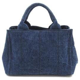 Prada-Canapa Logo Denim Handbag-Blue