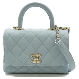 Chanel-Bolsa com aba pequena acolchoada CC Caviar-Azul