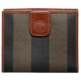 Fendi-Pequin Stripe Bifold Wallet-Brown