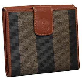 Fendi-Pequin Stripe Bifold Wallet-Brown