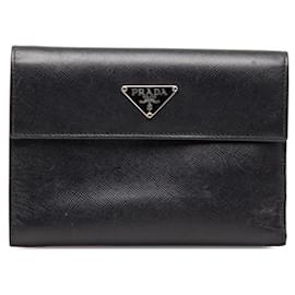 Prada-Saffiano Leather Trifold Wallet-Black