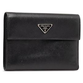 Prada-Saffiano Leather Trifold Wallet-Black