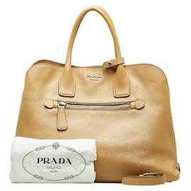 Prada-Leather Open Promenade Tote Bag-Brown