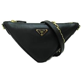 Prada-Saffiano Triangle Chain Shoulder Bag-Black