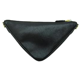 Prada-Saffiano Triangle Chain Shoulder Bag-Black