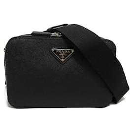 Prada-Saffiano Leather Crossbody Bag-Black