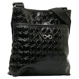 Salvatore Ferragamo-Leather Gancini Crossbody Bag-Black