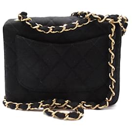 Chanel-Bolso Mini Cuadrado De Algodón Acolchado Con Solapa-Negro