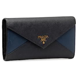 Prada-Saffiano Bi-color Envelope Wallet-Black
