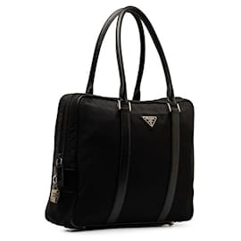 Prada-Saffiano-Trimmed Tessuto Briefcase-Black