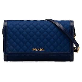 Prada-Quilted Tessuto Wallet Crossbody Bag-Blue
