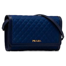 Prada-Quilted Tessuto Wallet Crossbody Bag-Blue
