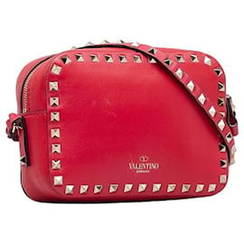 Valentino-Bolso bandolera Rockstud de piel para cámara-Roja