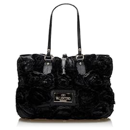 Valentino-Rosier-Einkaufstasche aus Seide-Schwarz