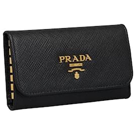 Prada-saffiano 6 Key Holder Wallet-Black