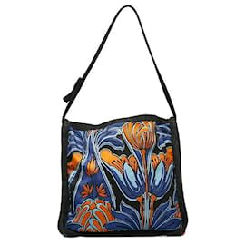Prada-Floral Print Canvas Shoulder Bag-Blue