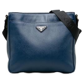 Prada-Saffiano Leather Crossbody Bag-Blue