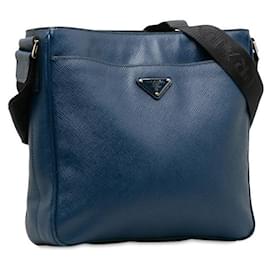 Prada-Saffiano Leather Crossbody Bag-Blue