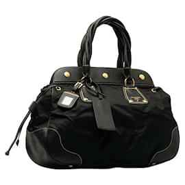 Prada-Vitello Daino-Trimmed Tessuto Handbag-Black