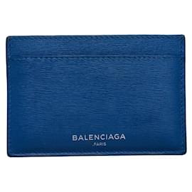 Balenciaga-Porta carte in pelle con logo-Blu