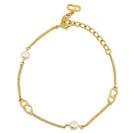 Dior-Logo Pearl Chain Bracelet-Golden