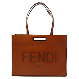 Fendi-Leather Shopping Tote Bag-Brown