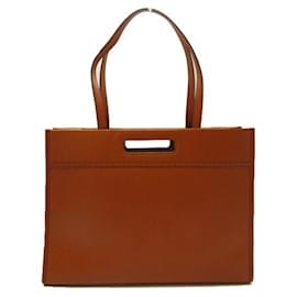 Fendi-Leather Shopping Tote Bag-Brown