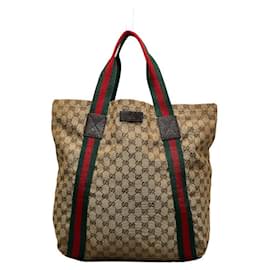 Gucci-Web-Einkaufstasche aus GG-Canvas-Beige