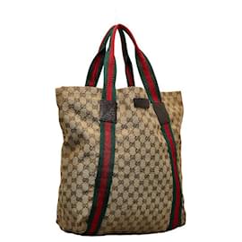 Gucci-Web-Einkaufstasche aus GG-Canvas-Beige
