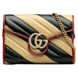 Gucci-Zweifarbige Torchon GG Marmont-Geldbörse mit Kette-Schwarz