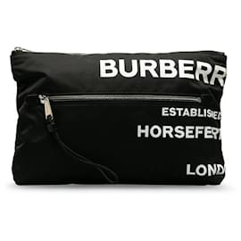 Burberry-Clutch de nailon con estampado Horseferry-Negro