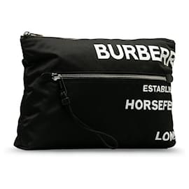 Burberry-Clutch de nailon con estampado Horseferry-Negro