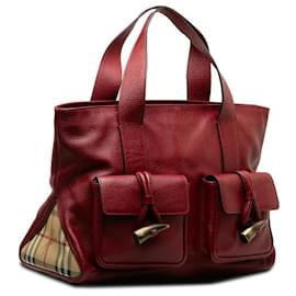 Burberry-Haymarket Check Horn Toggle lined Pocket Bag-Red