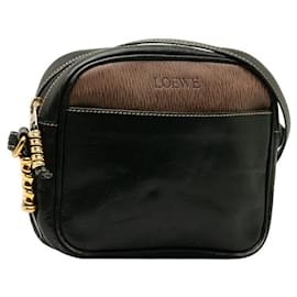 Loewe-Leather & Suede Velazquez Twist Crossbody Bag-Black