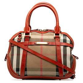 Burberry-Nova Check Canvas-Handtasche mit Lederbesatz-Braun