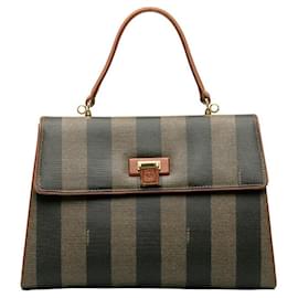 Fendi-Pequin Canvas Handbag-Brown